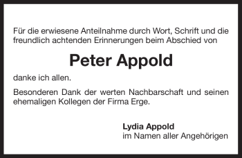 Traueranzeige von Peter Appold von Pegnitz-Zeitung